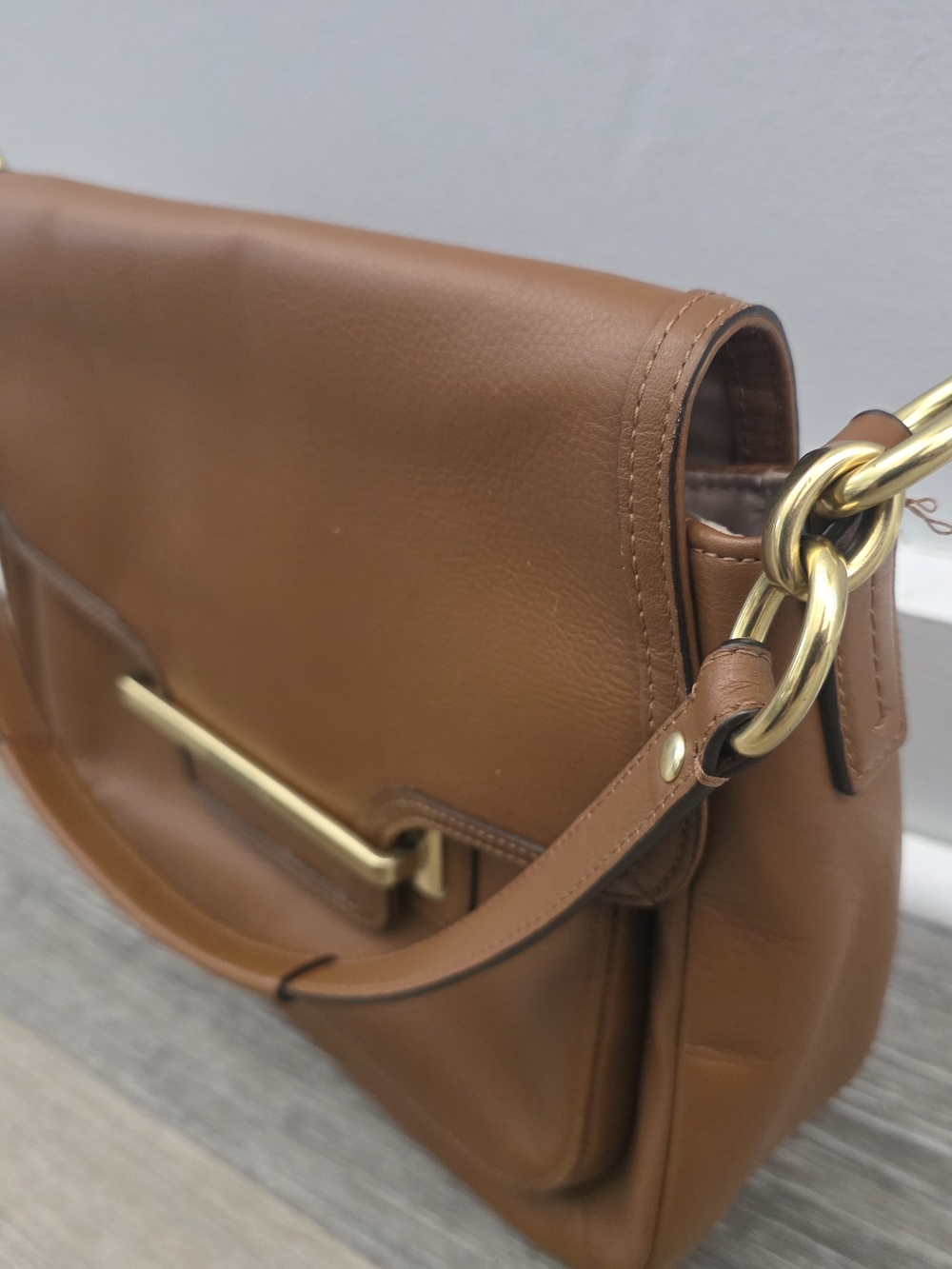 COACH Classic Cognac Leather Shoulder Bag with Gold Hardware